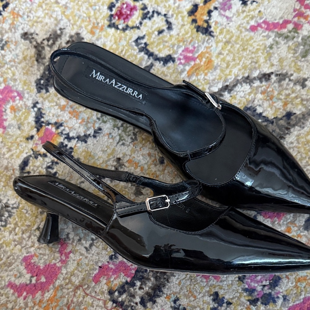 Black Patent Leather Slingback Heels